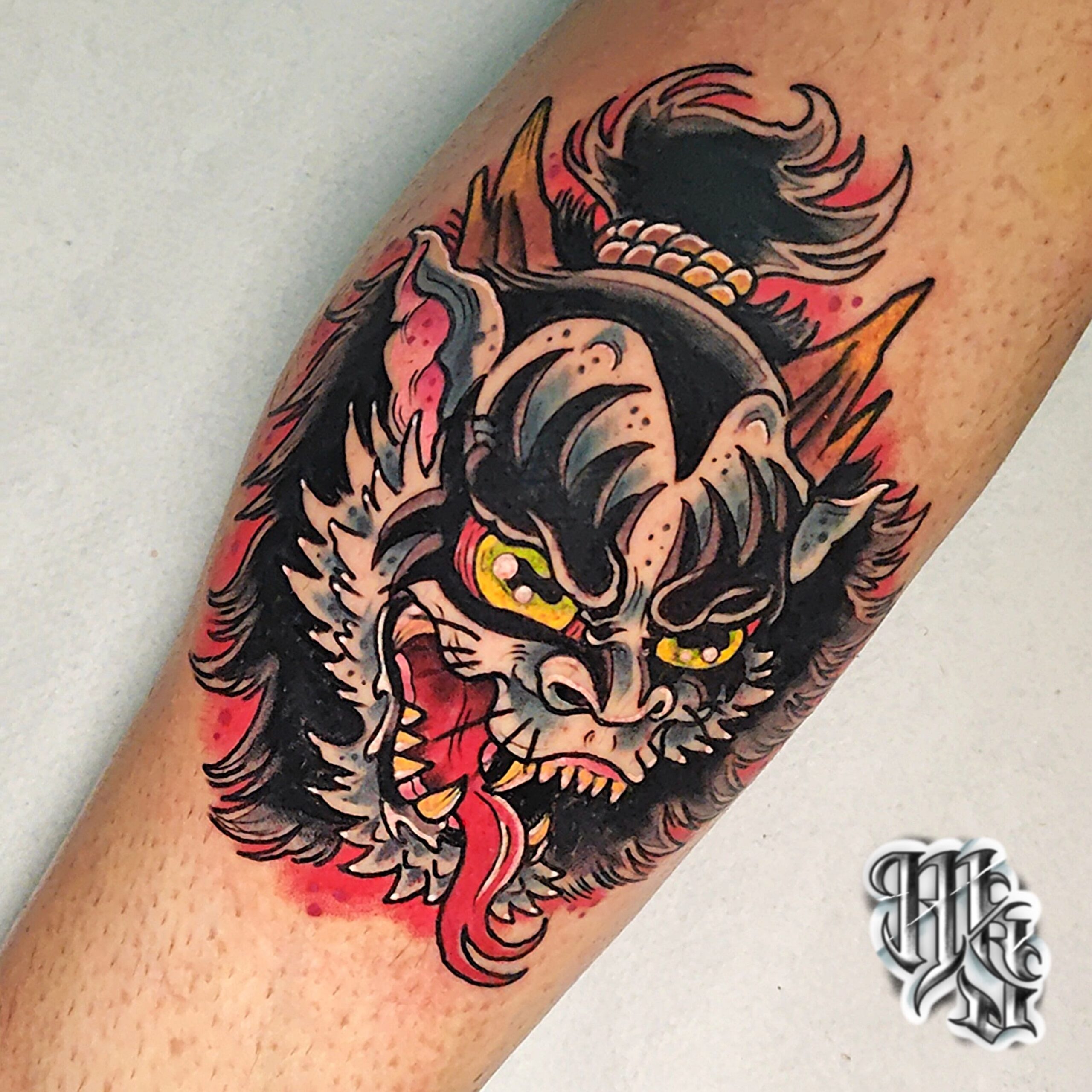 Gene simmons de kiss en estilo hannya tatuaje neotradicional en madrid